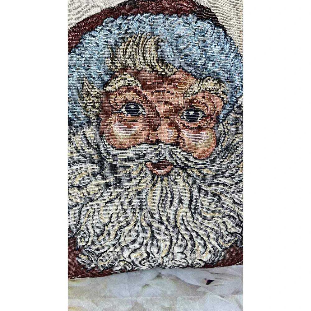 Santa Claus Throw Pillow NEEDLEPOINT Design Christmas 12x12 Vintage Made In USA